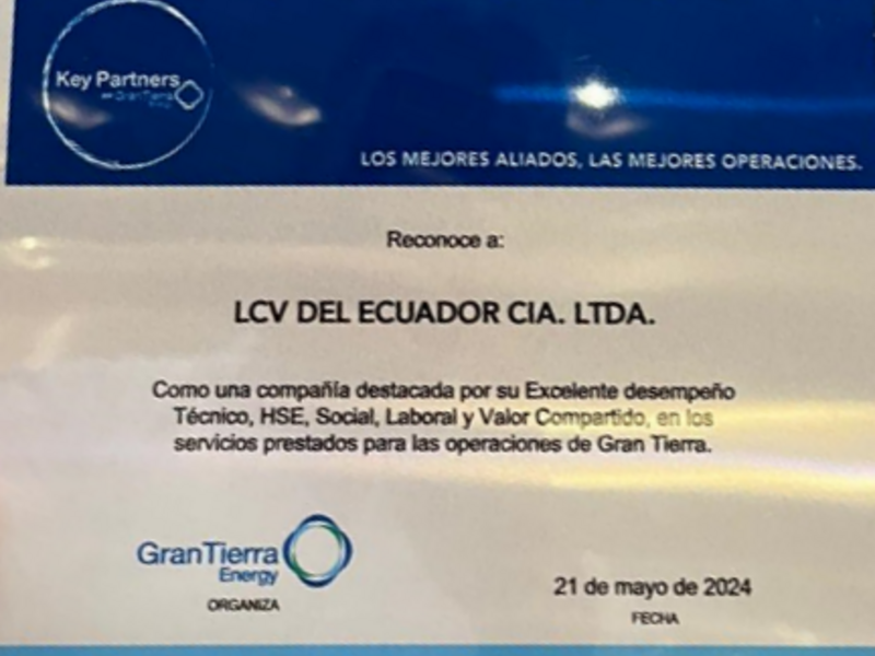 Recognition of LCV del ECUADOR by Gran Tierra Energy.