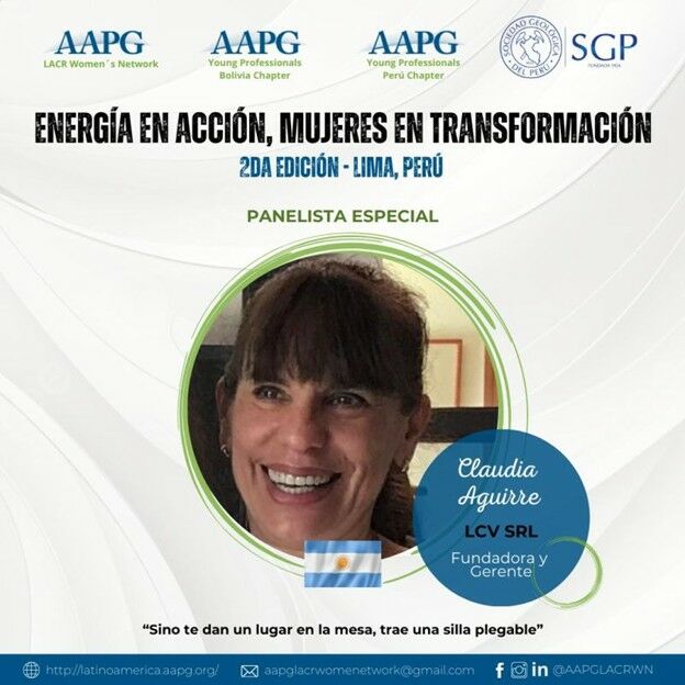 Claudia Aguirre, founding partner of GRUPO LCV, special guest of the AAPG LACR Women's Network.